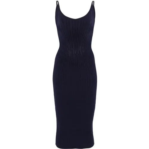 Blaues Geripptes Strickkleid , Damen, Größe: M - Mugler - Modalova