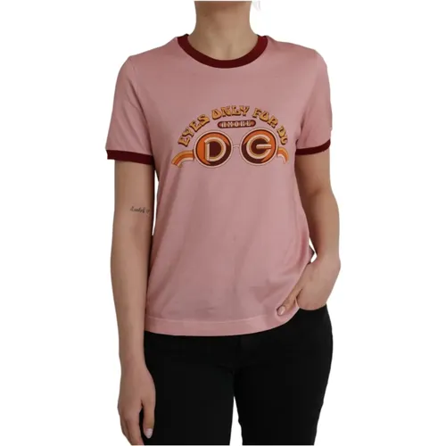 Rosa Baumwoll-T-Shirt mit Logo-Print - Dolce & Gabbana - Modalova