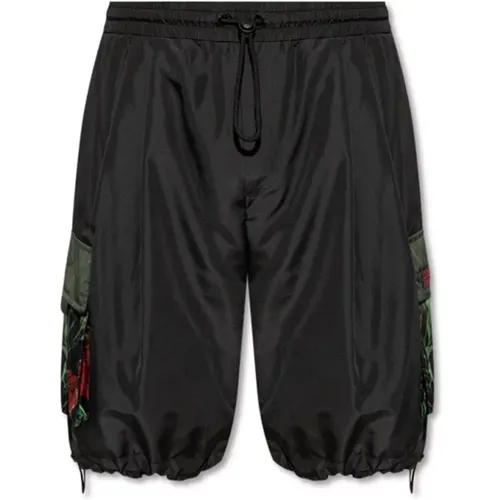 Cargo Shorts mit Blumenmuster und Roter Logo-Stickerei , Herren, Größe: XL - Dolce & Gabbana - Modalova