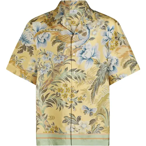 Yellow Floral Silk Bowling Shirt , male, Sizes: M - ETRO - Modalova