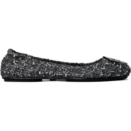 Silver Flat Shoes with Crystal Embellishment , female, Sizes: 2 UK - TORY BURCH - Modalova