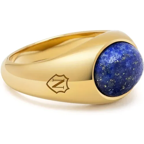 Gold Oval Signet Ring with Blue Lapis , Herren, Größe: 60 MM - Nialaya - Modalova