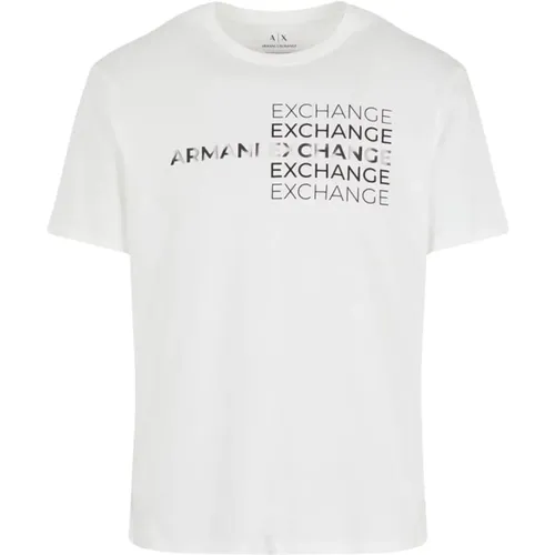 Multi-Logo Baumwoll-T-Shirt - Klassische Passform , Damen, Größe: S - Armani Exchange - Modalova