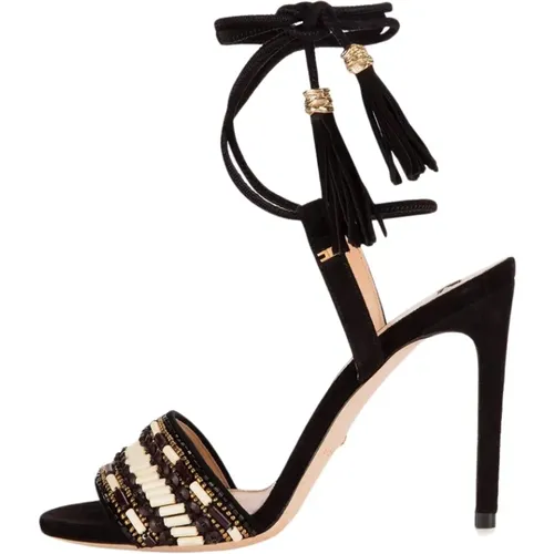 Hand-embroidered Suede Sandals with High Heel , female, Sizes: 4 UK - Elisabetta Franchi - Modalova