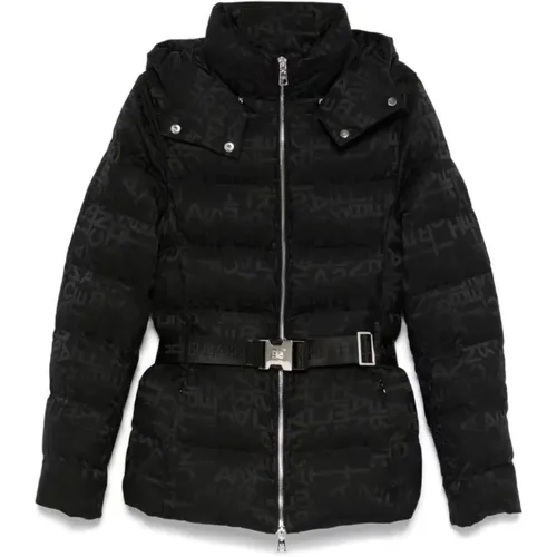 Schwarze Daunenjacke mit Logogürtel , Damen, Größe: M - Elisabetta Franchi - Modalova