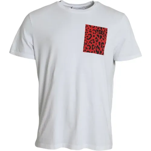 Leopardenmuster Baumwoll-Rundhals-T-Shirt , Herren, Größe: 2XL - Dolce & Gabbana - Modalova