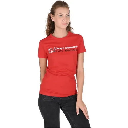 Baumwoll T-Shirt mit Stilvollem Design , Damen, Größe: XS - Love Moschino - Modalova