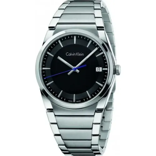Modern Quartz Watch with Black Dial and Silver Steel Strap , female, Sizes: ONE SIZE - Calvin Klein - Modalova