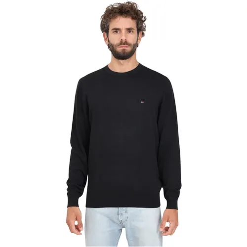 Schwarzer Crew-Neck Pullover mit Flaggenstickerei , Herren, Größe: 3XL - Tommy Hilfiger - Modalova