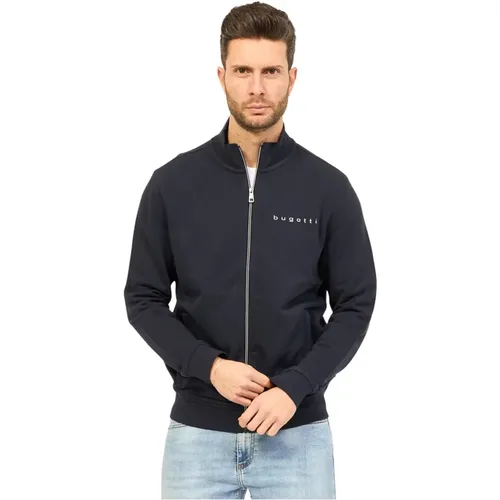Cotton Fullzip Sweater Pockets Logo , male, Sizes: L, XL, 2XL - Bugatti - Modalova