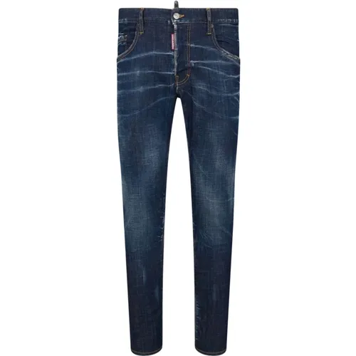 Blaue Denim Jeans mit Reißverschluss und Knopfverschluss , Herren, Größe: S - Dsquared2 - Modalova