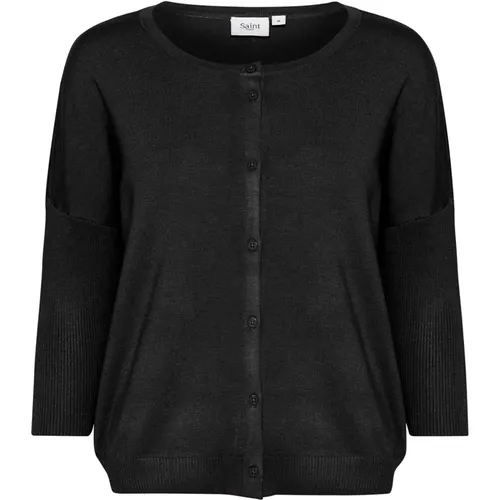 Schwarzer Strick-Cardigan mit Knopfleiste , Damen, Größe: XS - Saint Tropez - Modalova