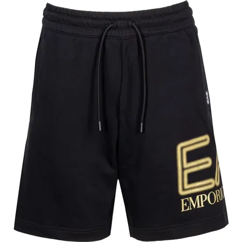 Logo-print Cotton Track Shorts , male, Sizes: S, M - Emporio Armani EA7 - Modalova