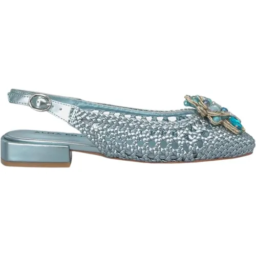 Raffia Flat Shoe with Gemstone Embellishment , female, Sizes: 3 UK, 4 UK - Alma en Pena - Modalova