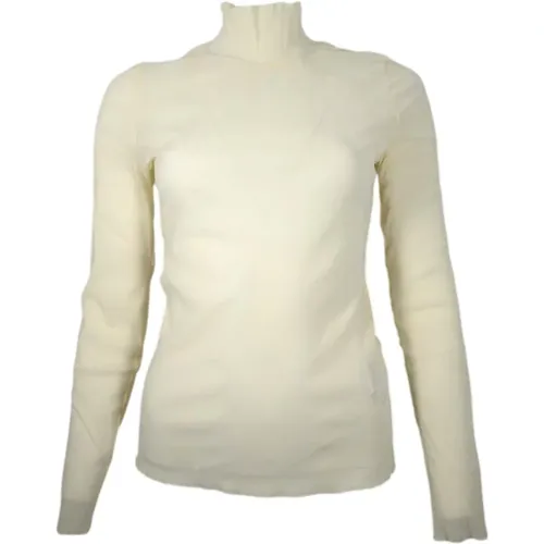 Velvet Mesh Turtleneck Sweater Ivory , female, Sizes: S, M - Hugo Boss - Modalova