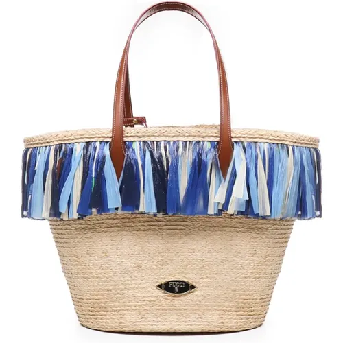 Straw Tote Bag with Fringes , female, Sizes: ONE SIZE - EMILIO PUCCI - Modalova