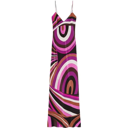 Fuchsia Abstract Pattern Silk Dress , female, Sizes: 2XS, XS - EMILIO PUCCI - Modalova