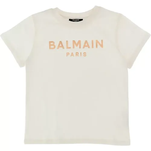 Weißes Logo-Print Baumwoll-T-Shirt - Balmain - Modalova