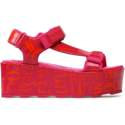 Fuchsia Logo Couture Sandalen - Größe 40 , Damen, Größe: 40 EU - Versace Jeans Couture - Modalova