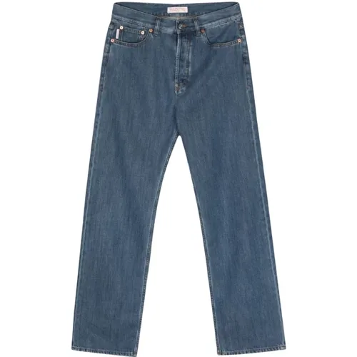 Gewaschene Denim Straight Leg Jeans,Baggy-Fit Denim Jeans mit Leder-Logo-Patch - Valentino Garavani - Modalova