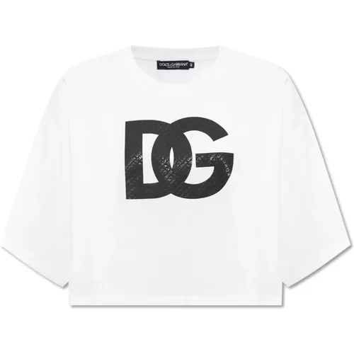 Cropped T-shirt with logo , female, Sizes: 3XS, S, 2XS - Dolce & Gabbana - Modalova