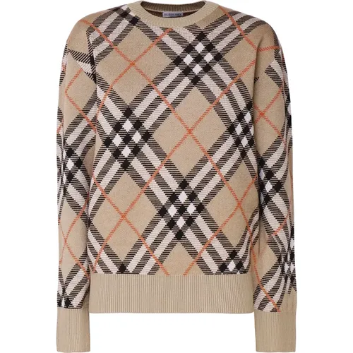 Cashmere Round Collar Sweater Vintage Check , female, Sizes: S, M - Burberry - Modalova