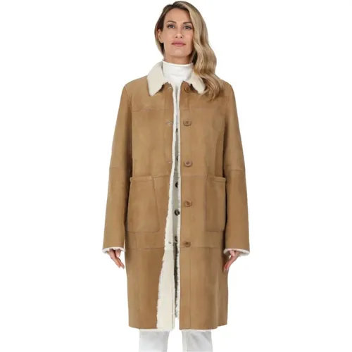 Long Canadian Sheepskin Coat with Button Closure , female, Sizes: M - Gimo's - Modalova