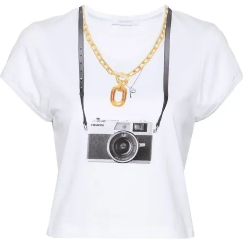 Kamera Print Weißes T-Shirt , Damen, Größe: XS - Paco Rabanne - Modalova