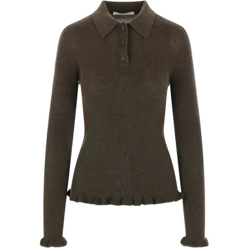 Olive Wool Sweater Polo Style , female, Sizes: L, S - Cecilie Bahnsen - Modalova