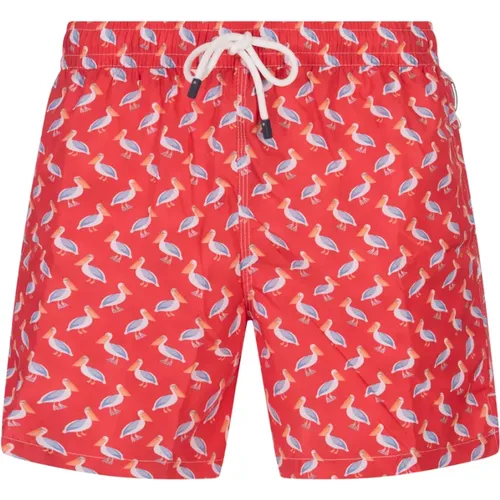 Pelican Pattern Swim Shorts Red , male, Sizes: 2XL, XL, L - Fedeli - Modalova