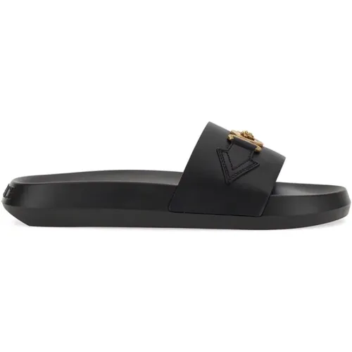 Leather Slide Sandal Made in Italy , male, Sizes: 6 UK, 10 UK, 7 UK, 9 UK, 5 UK, 8 UK - Versace - Modalova