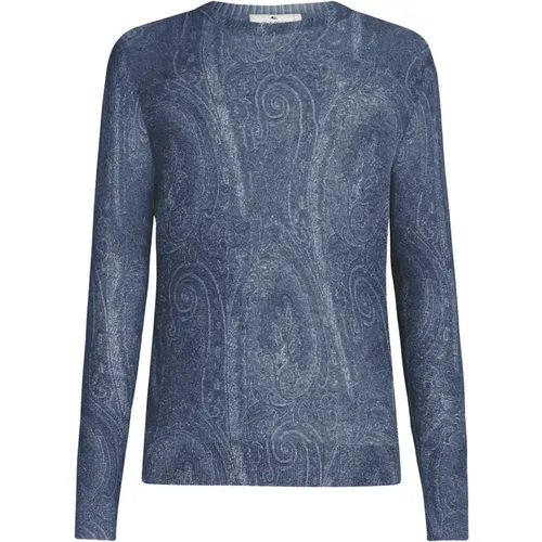 Blauer Paisley Seiden Kaschmir Pullover - ETRO - Modalova