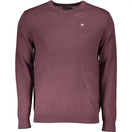 Lila Langarm Pullover Bestickt Logo , Herren, Größe: XS - Napapijri - Modalova