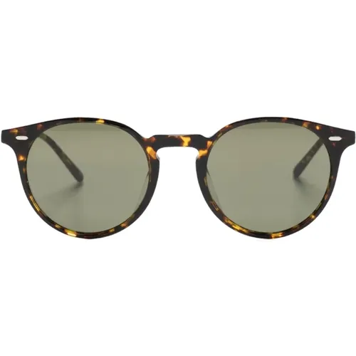 N.02 Oval Sonnenbrille Tortoise Grün , unisex, Größe: 48 MM - Oliver Peoples - Modalova