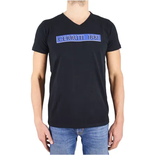 Schwarzes Logo TShirt Stretch V-Ausschnitt - Cerruti 1881 - Modalova