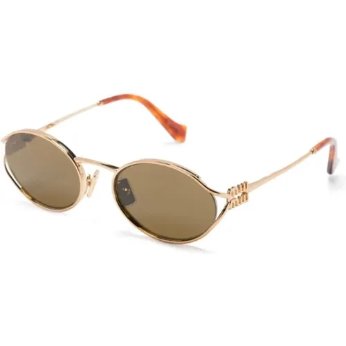 Gold Sunglasses with Original Case , female, Sizes: 54 MM - Miu Miu - Modalova