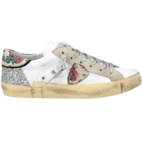 Low Top Floral and Glitter Sneakers , male, Sizes: 5 UK, 6 UK, 3 UK - Philippe Model - Modalova