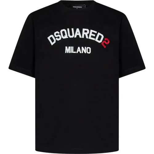 Schwarzes Loose-Fit T-Shirt mit Buchstabendruck , Herren, Größe: XL - Dsquared2 - Modalova