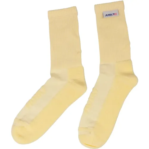 Gelbe Baumwoll-Logo-Socken Unisex , unisex, Größe: S - Autry - Modalova