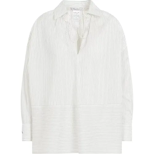 Striped Cotton Silk Shirt White , female, Sizes: S - Max Mara - Modalova