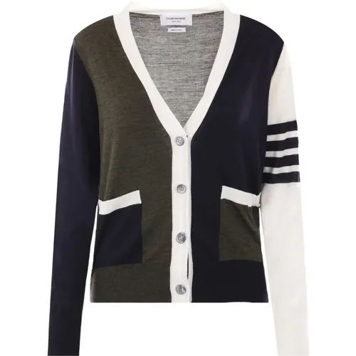 Striped Wool Cardigan Sweater , female, Sizes: S, XS - Thom Browne - Modalova