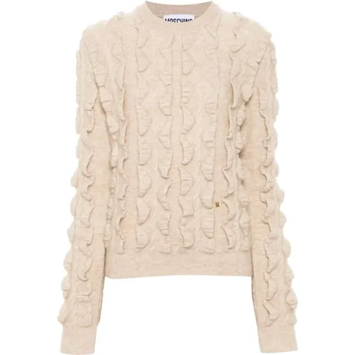 Ivory Weiße Zopfmuster-Strickpullover , Damen, Größe: S - Moschino - Modalova