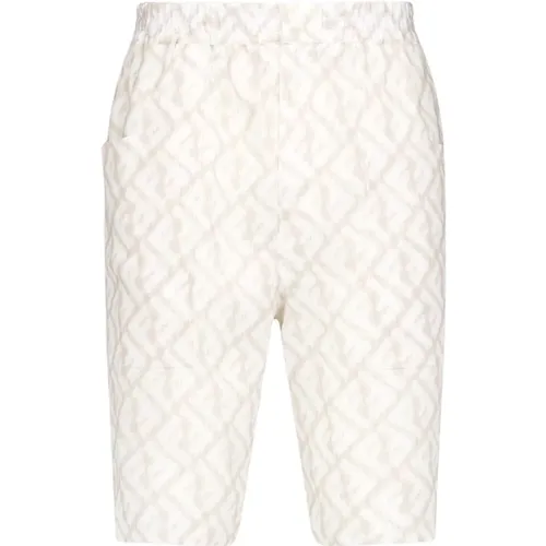 Abstract-Print Linen Shorts , male, Sizes: M, L, XL - Fendi - Modalova