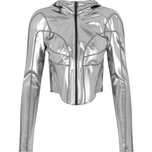 Chrome Silver Hooded Jacket Mugler - Mugler - Modalova