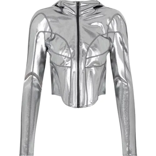 Chrome Silver Hooded Jacket , female, Sizes: 2XS - Mugler - Modalova