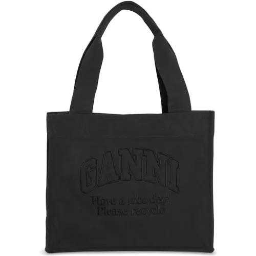 Schwarze Stoff-Tote-Tasche mit Logo - Ganni - Modalova