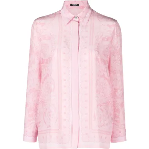 Rosa Barocco Print Seidenhemd,Formelle Hemden mit Barockdruck - Versace - Modalova