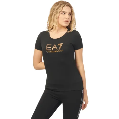 Cotton Round Neck Slim Fit T-shirt , female, Sizes: M, S - Emporio Armani EA7 - Modalova