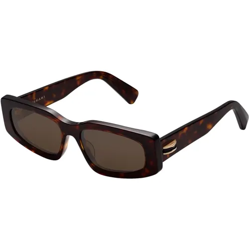 Braune Schildpatt Quadratische Sonnenbrille , Damen, Größe: 54 MM - Bvlgari - Modalova