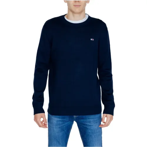 Blauer Baumwollstrick Rundhalsausschnitt Pullover , Herren, Größe: S - Tommy Hilfiger - Modalova